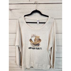 Royal Apparel Women's Beige Crew Neck Long Sleeve T Shirt Cats‎ Size 2X